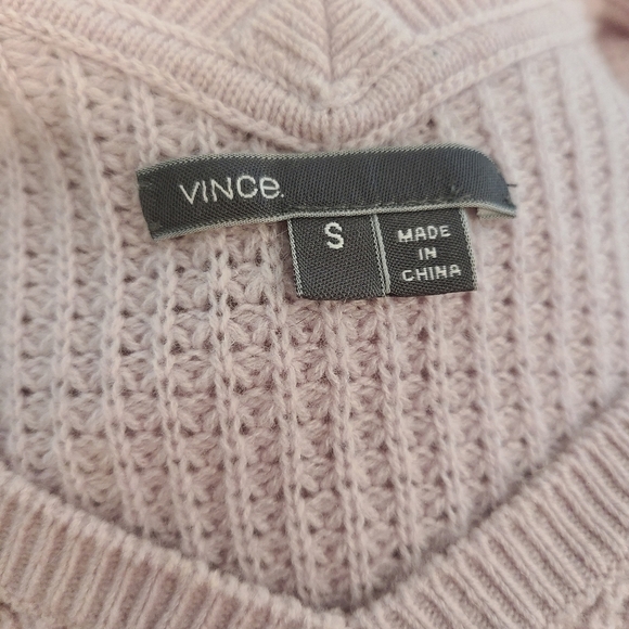 Vince Lilac V-Neck Waffle Knit Wool Cashmere Sweater - Picture 7 of 7